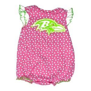 NFL Baltimore Ravens Pink Green White Polka Dot Romper Size 6/9M